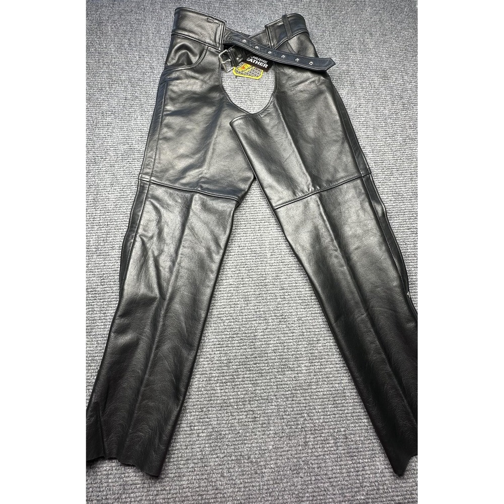 Unik Leather Chaps Mens 2XL Black Genuine Cowhide Motorcycle Biker Pants‎ Riding